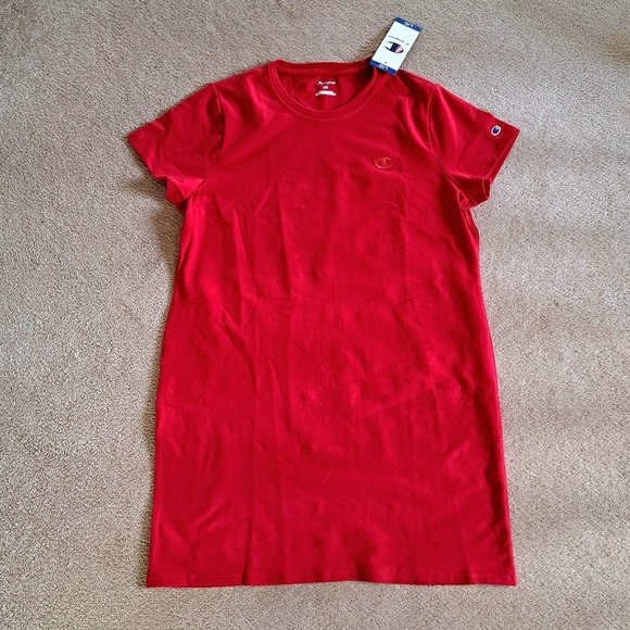 ❤️ New! Champion T-Shirt Dress Red Women's Large Cotton Blend Short Sleeve - Picture 14 of 14